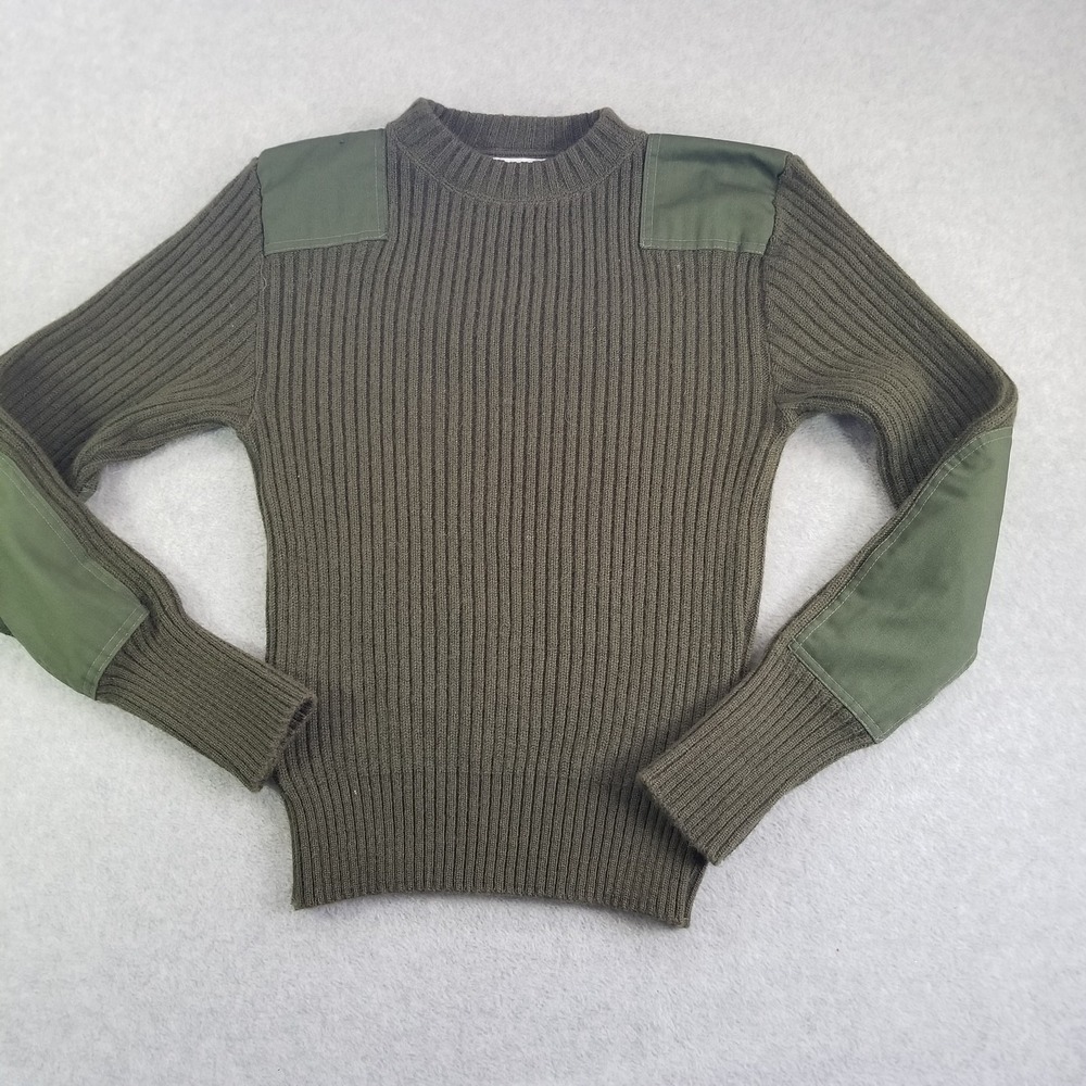 DSCP Military Sweater Mens Medium Green Wool Commando Patch Elbow Shoulder 38